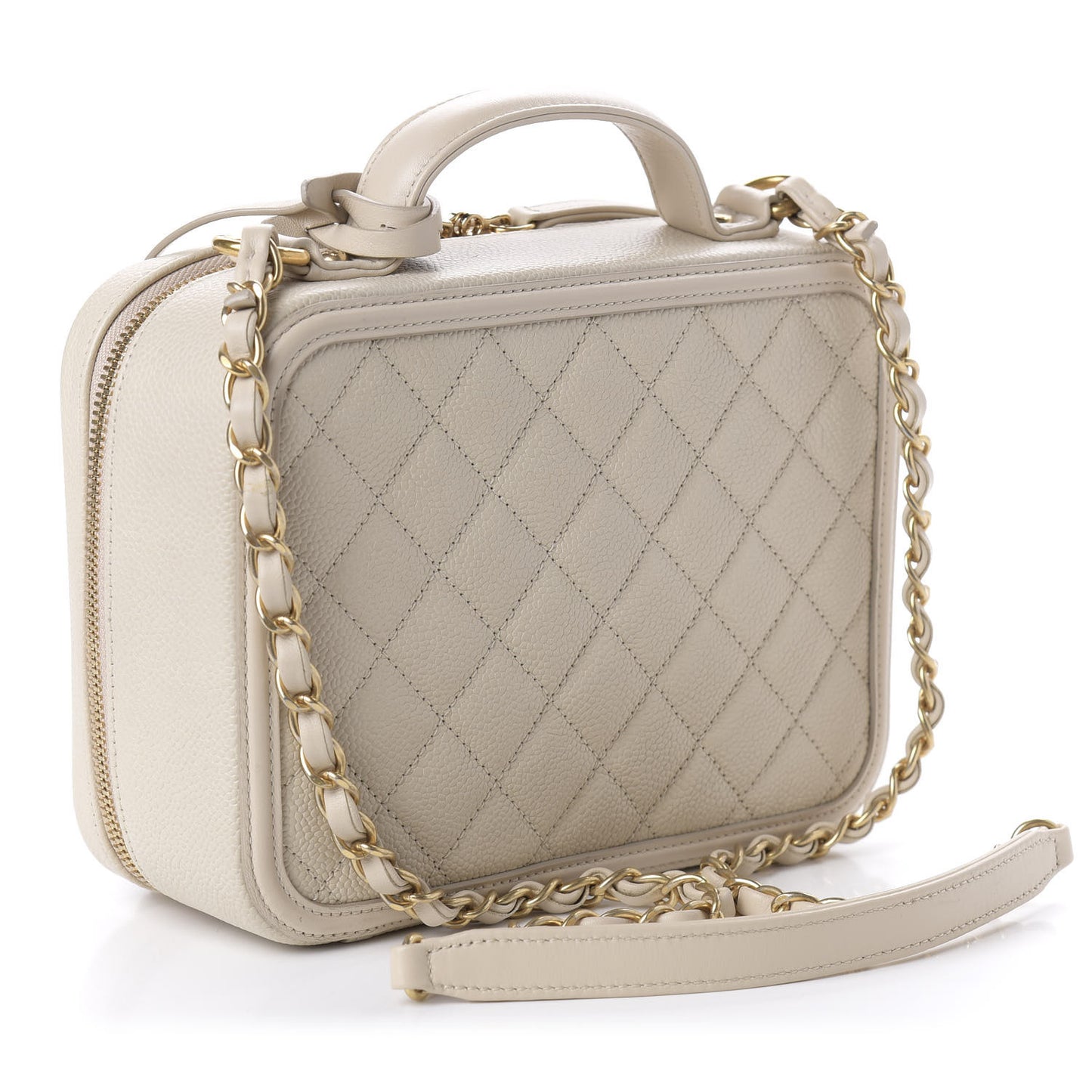 Caviar Quilted Medium CC Filigree Vanity Case Light Beige
