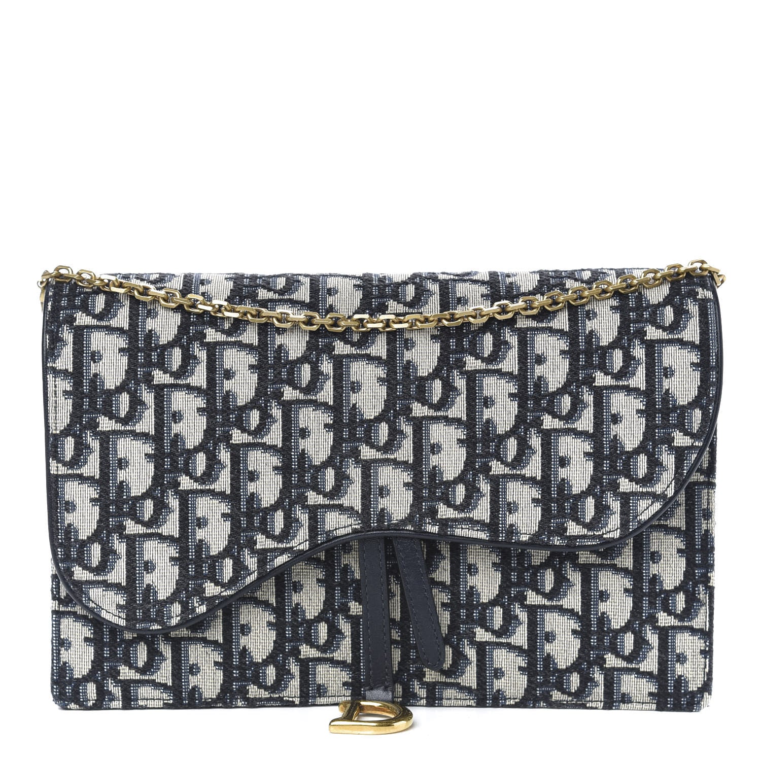 Christian Dior Oblique Saddle Chain Pouch Blue 1 of 10
