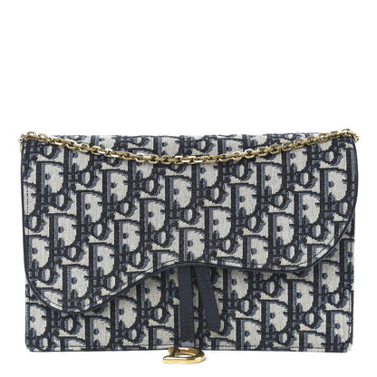 Christian Dior Oblique Saddle Chain Pouch Blue 1 of 10