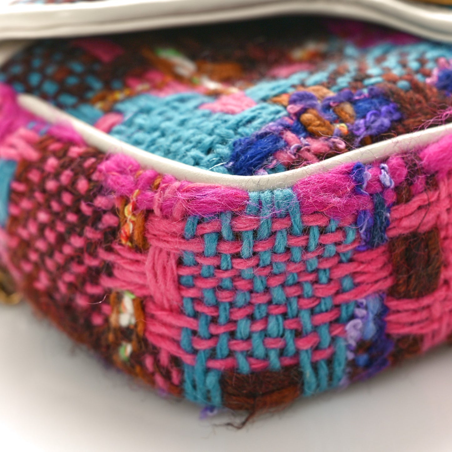 Tweed Calfskin Spicy Check Super Mini GG Marmont Shoulder Bag Pink Multicolor Mystic White