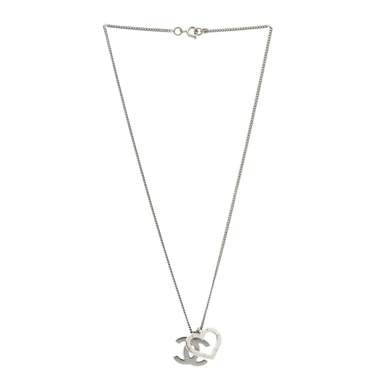 Chanel Metal CC Heart Pendant Necklace Silver 3 of 4