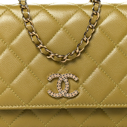 Chanel Caviar Quilted Crystal CC Wallet On Chain WOC Green 9 of 12