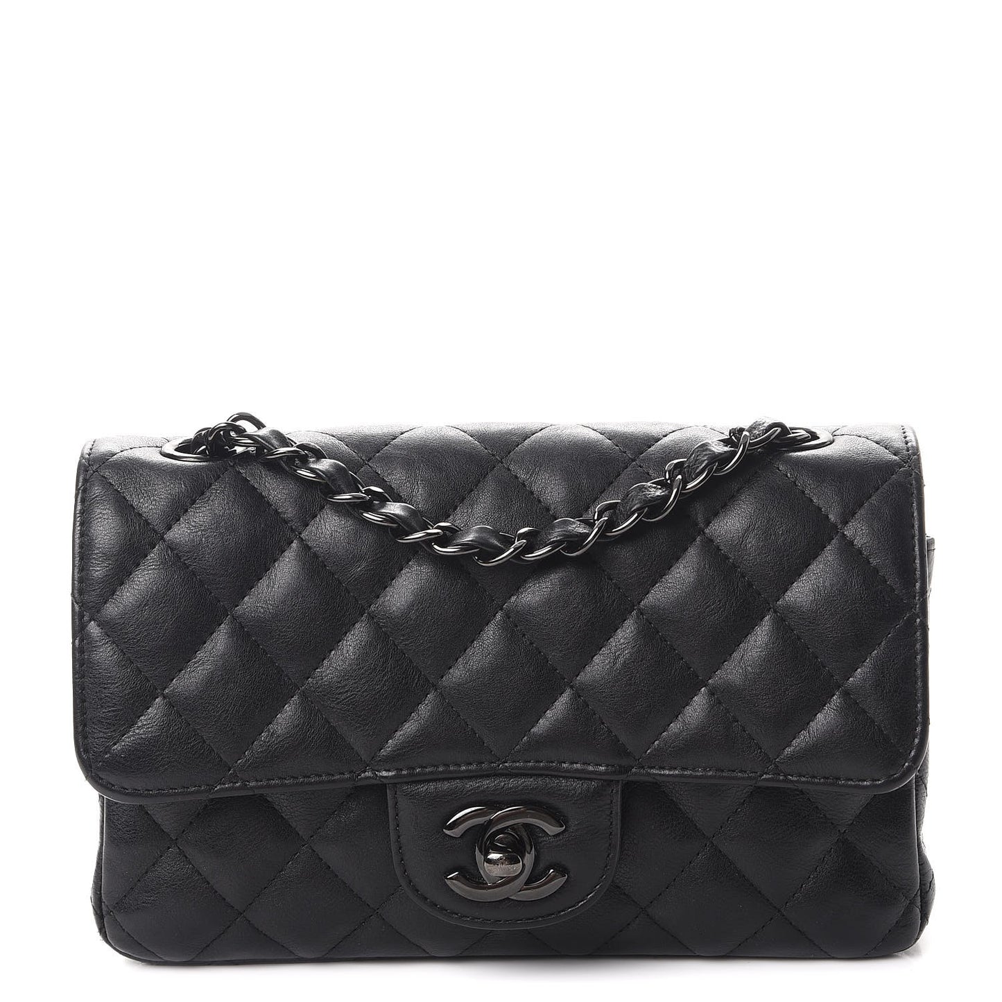 Crumpled Calfskin Quilted Mini Rectangular Flap So Black