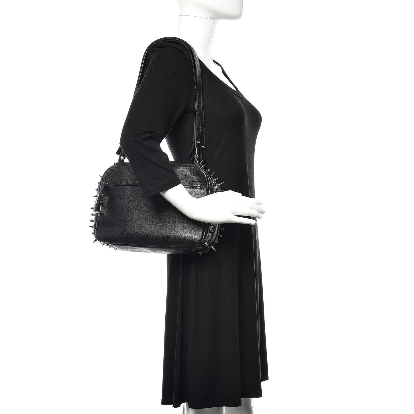 Calfskin Spikes Shoulder Bag Black