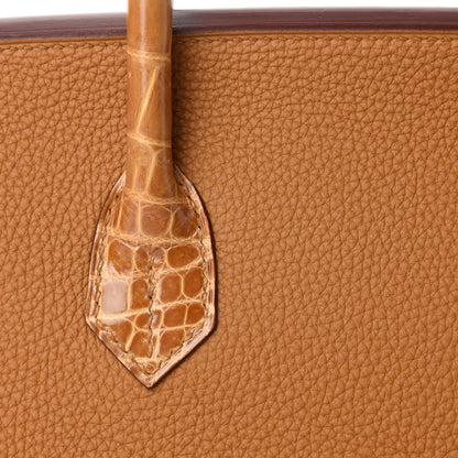 Hermes Togo Shiny Niloticus Crocodile Birkin Touch 30 Caramel Tabac Camel 10 of 34