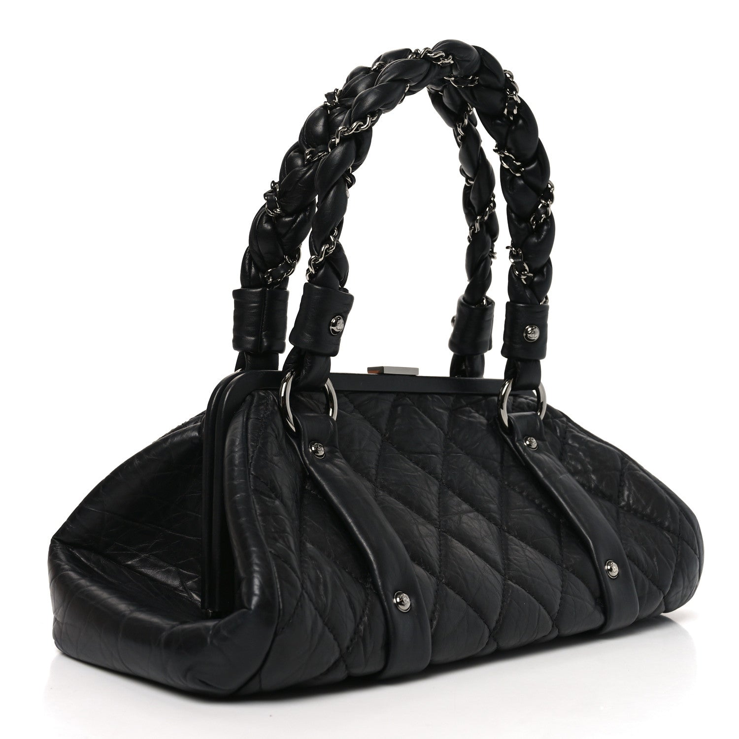 Chanel Distressed Lambskin Lady Braid Frame Bowler Black 3 of 10