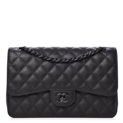 Chanel Crumpled Calfskin Quilted Jumbo Double Flap So Black 1 of 8