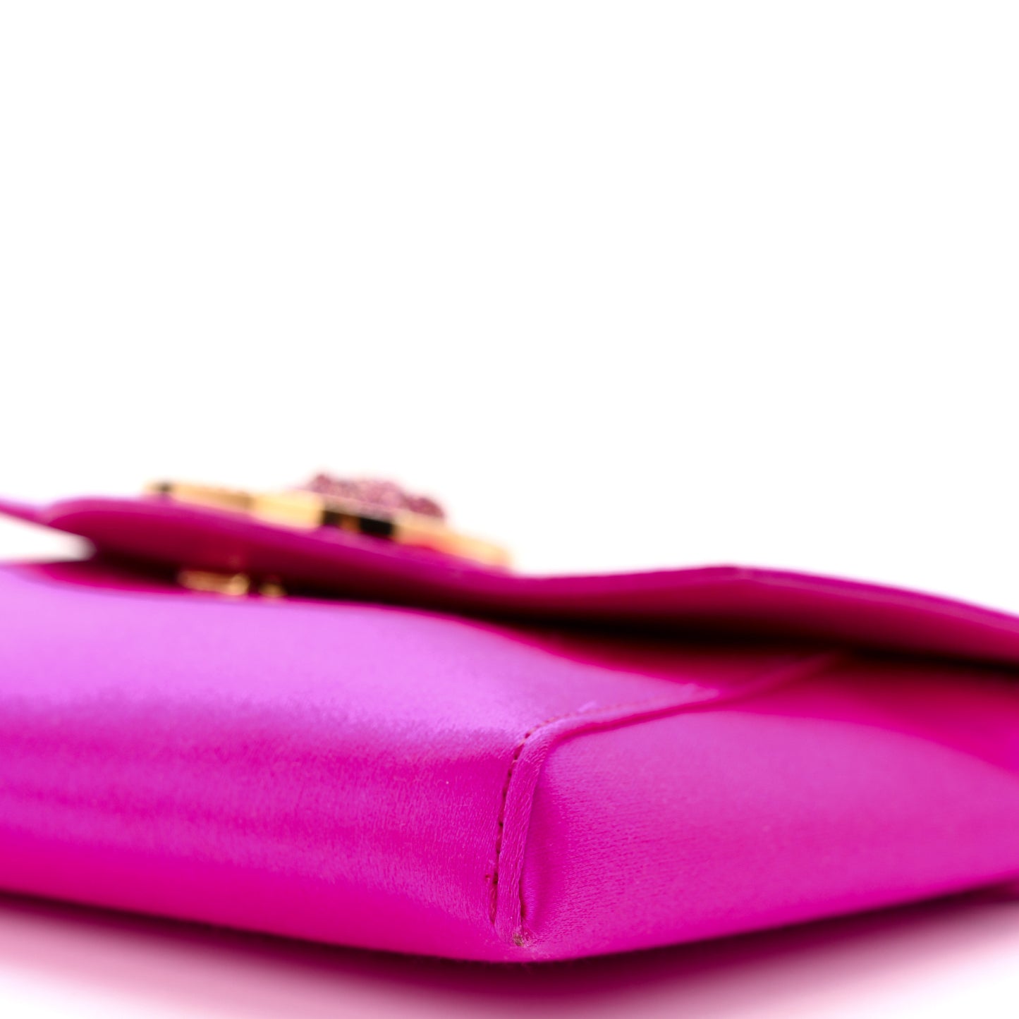 Satin Crystal Embellished La Medusa Pouch On Chain Pink