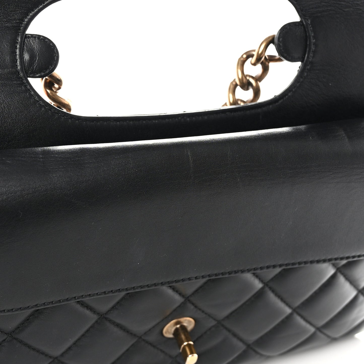 Calfskin Quilted Large Perfect Edge Flap Black
