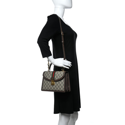 Gucci GG Supreme Monogram Textured Dollar Calfskin Web Small Ophidia Padlock Top Handle Bag Beige Ebony New Acero 2 of 9