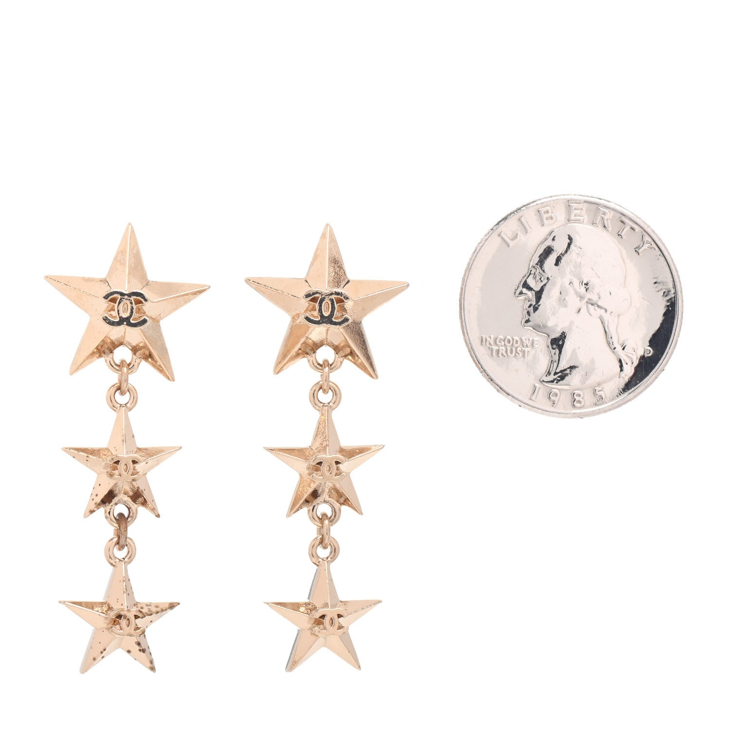 Chanel Metal CC Triple Star Drop Earrings Gold 2 of 5