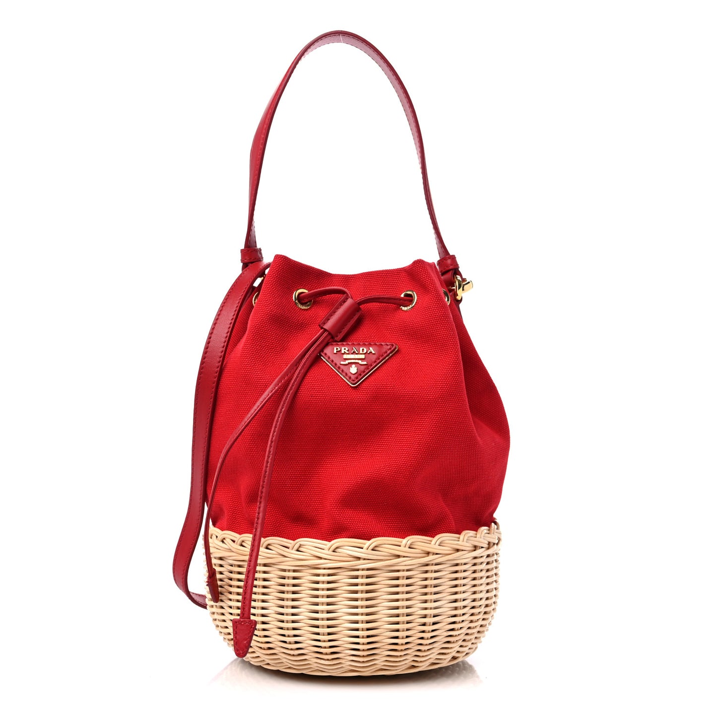 Wicker Canvas Bucket Bag Rosso