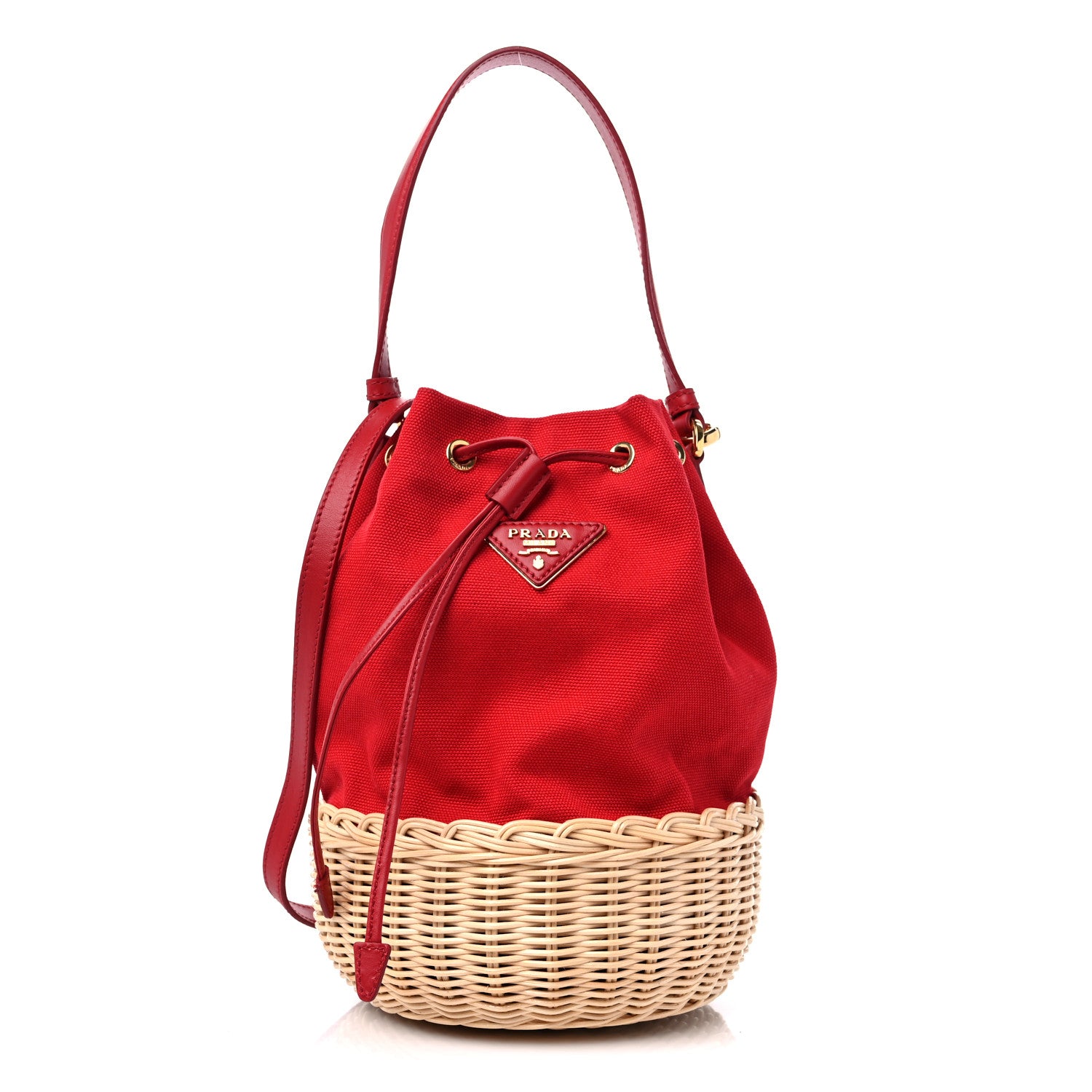Prada Wicker Canvas Bucket Bag Rosso 1 of 9