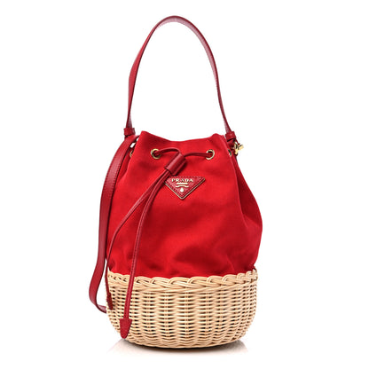 Prada Wicker Canvas Bucket Bag Rosso 1 of 9