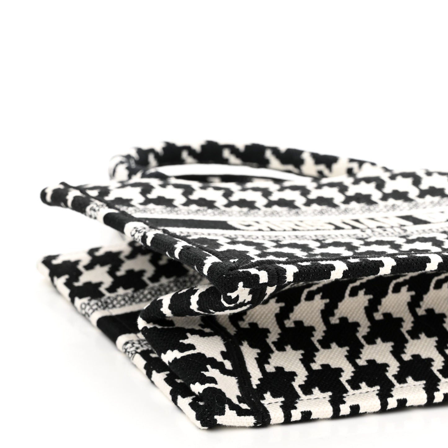 Canvas Houndstooth Embroidered Small Book Tote Black White