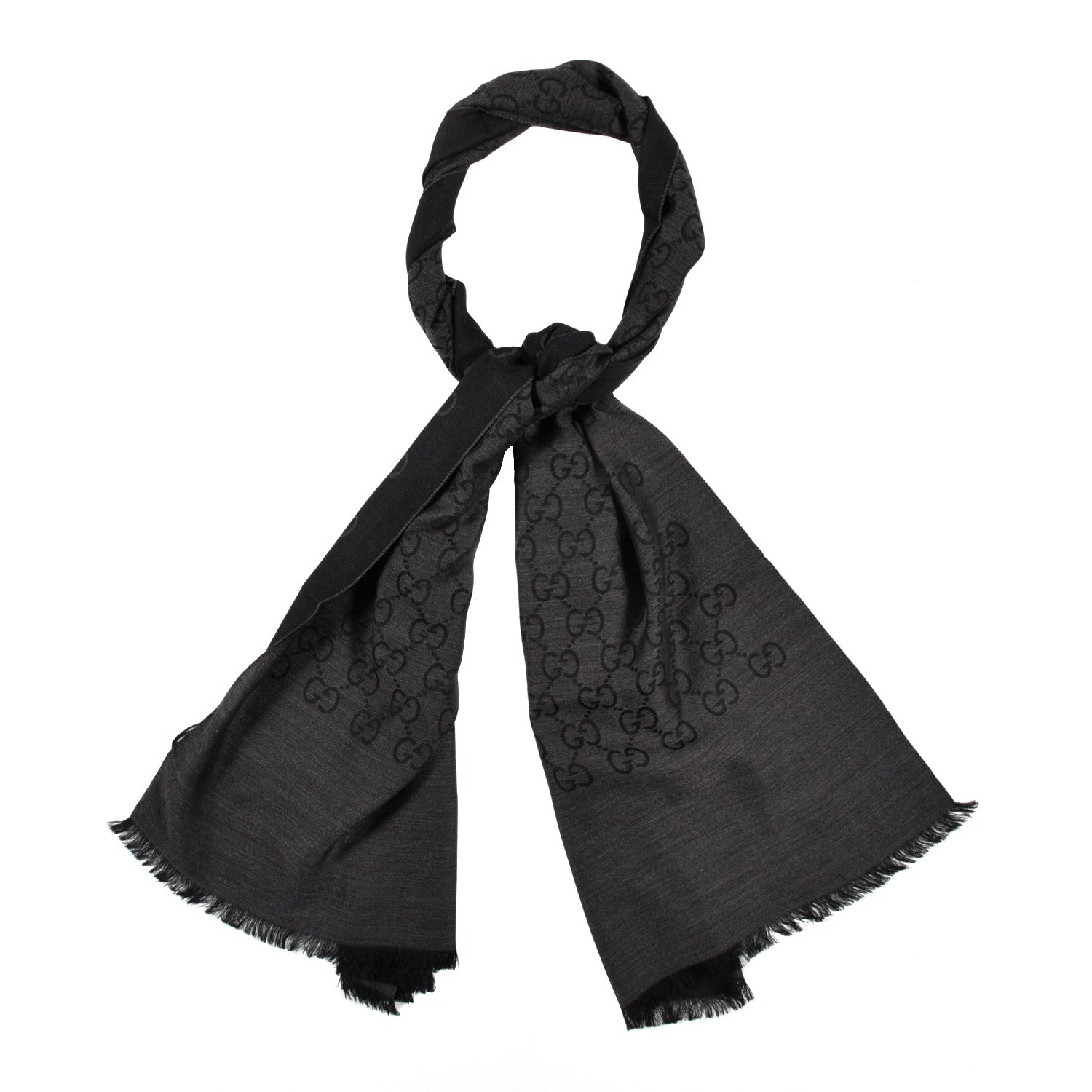 Gucci Wool Silk GG Monogram GGNat Plus Scarf Anthracite 1 of 5