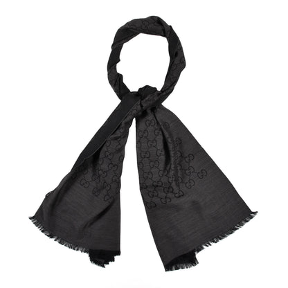 Gucci Wool Silk GG Monogram GGNat Plus Scarf Anthracite 1 of 5