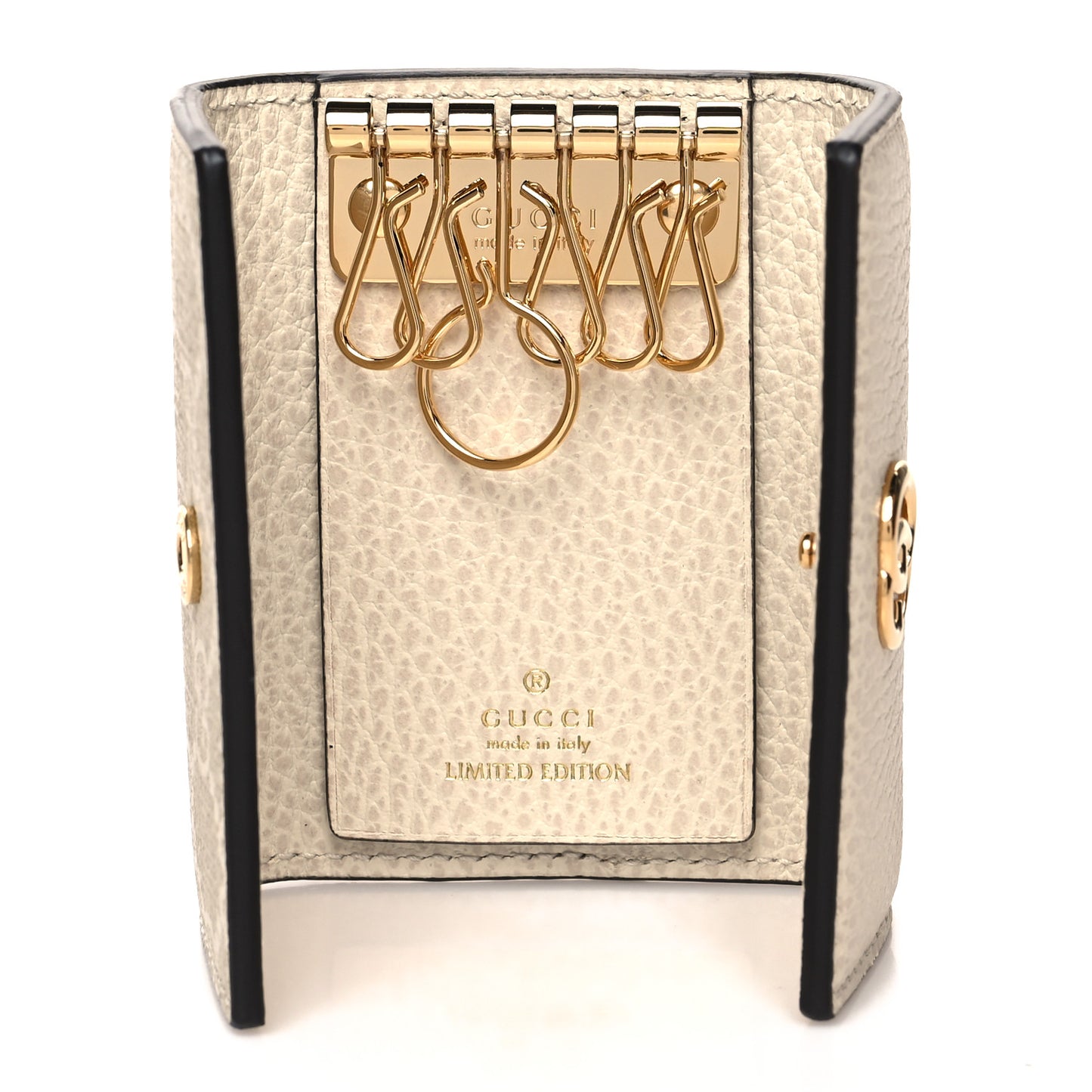 Dollar Calfskin GG Supreme Monogram GG Marmont 6 Key Holder Case Mystic White Beige