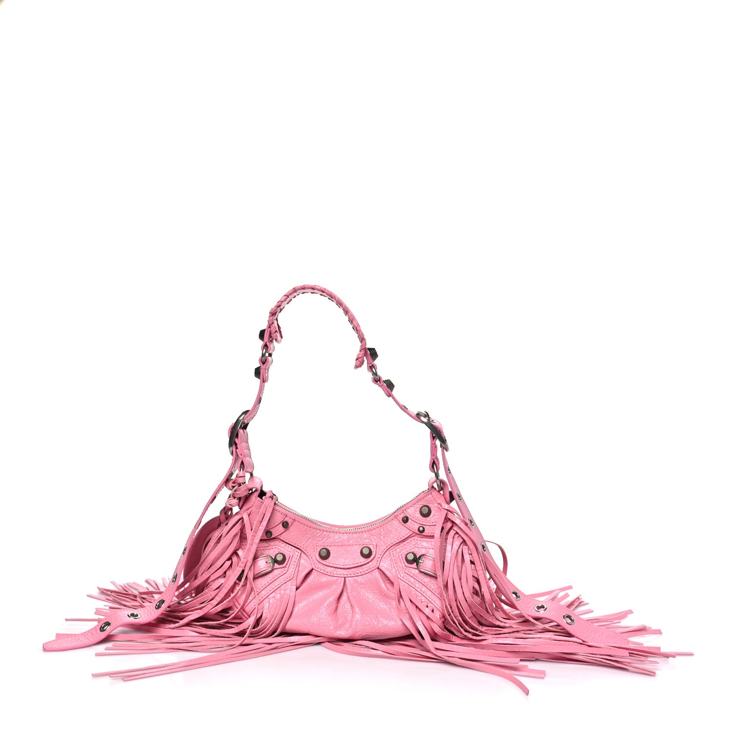 Balenciaga Agneau Arena Le Cagole Fringe Shoulder Bag XS Sweet Pink 1 of 10