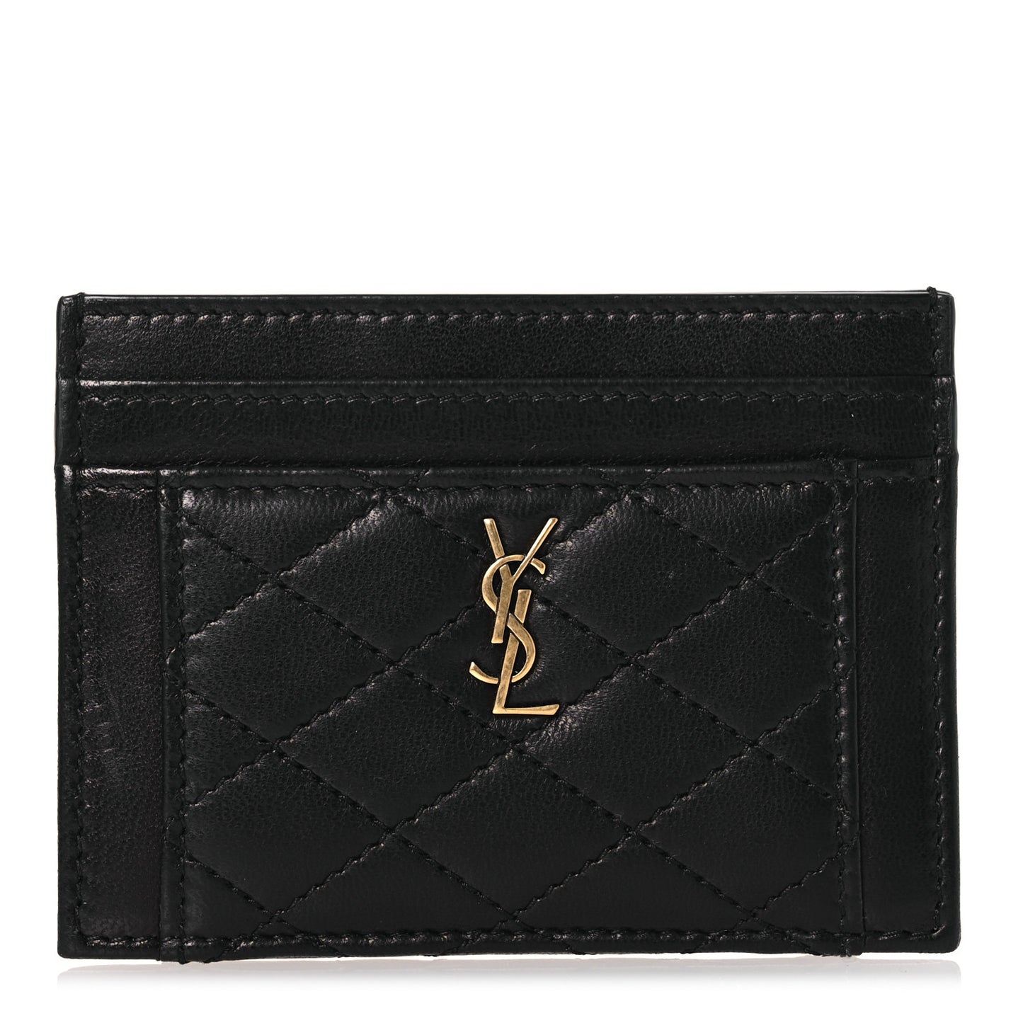 Lambskin Quilted Gaby Credit Card Case Black