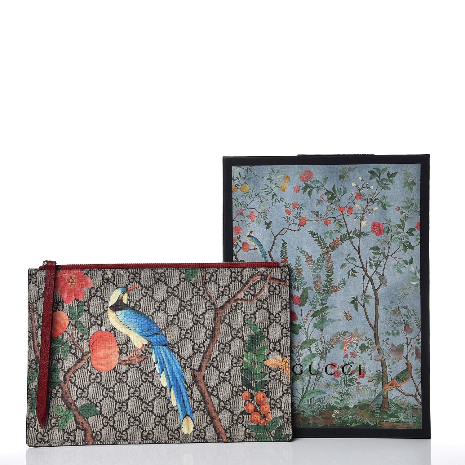 Gucci GG Supreme Monogram Tian Large Zip Pouch Beige Multicolor Red 8 of 8