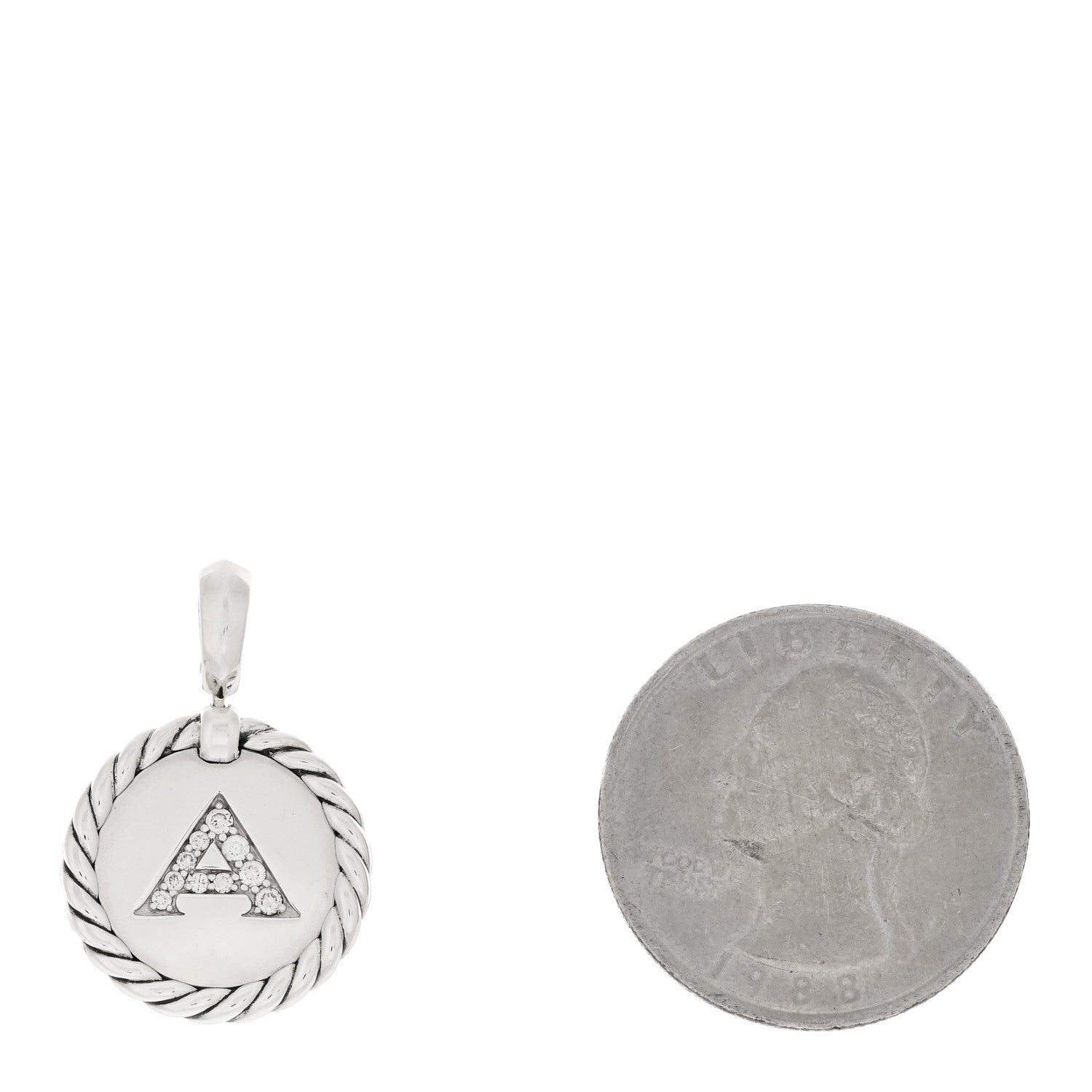 David Yurman Sterling Silver Diamond Initial A Charm 2 of 3