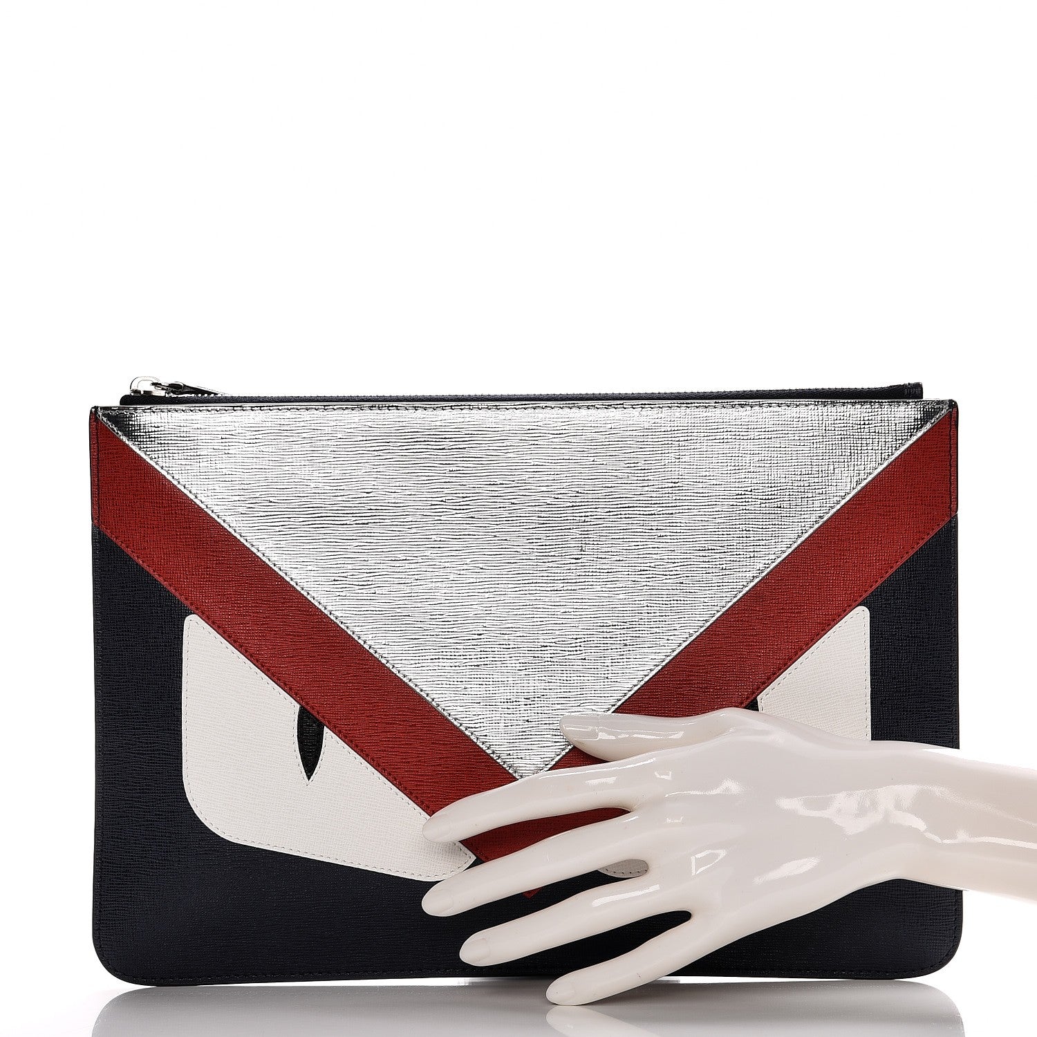 Fendi Metallic Vitello Elite Monster Eyes Pouch Navy Multicolor 2 of 8