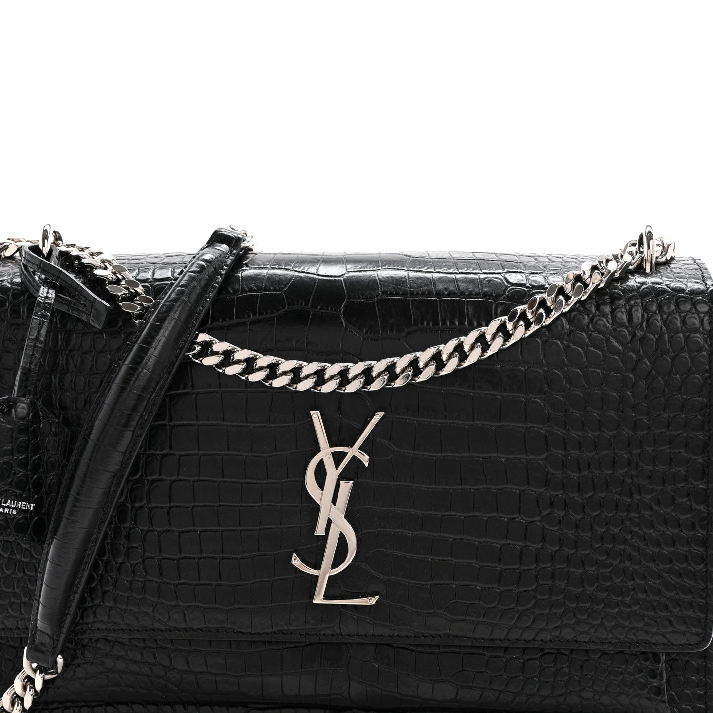 Calfskin Crocodile Embossed Large Monogram Sunset Black
