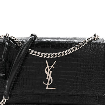 Saint Laurent Calfskin Crocodile Embossed Large Monogram Sunset Black 8 of 11