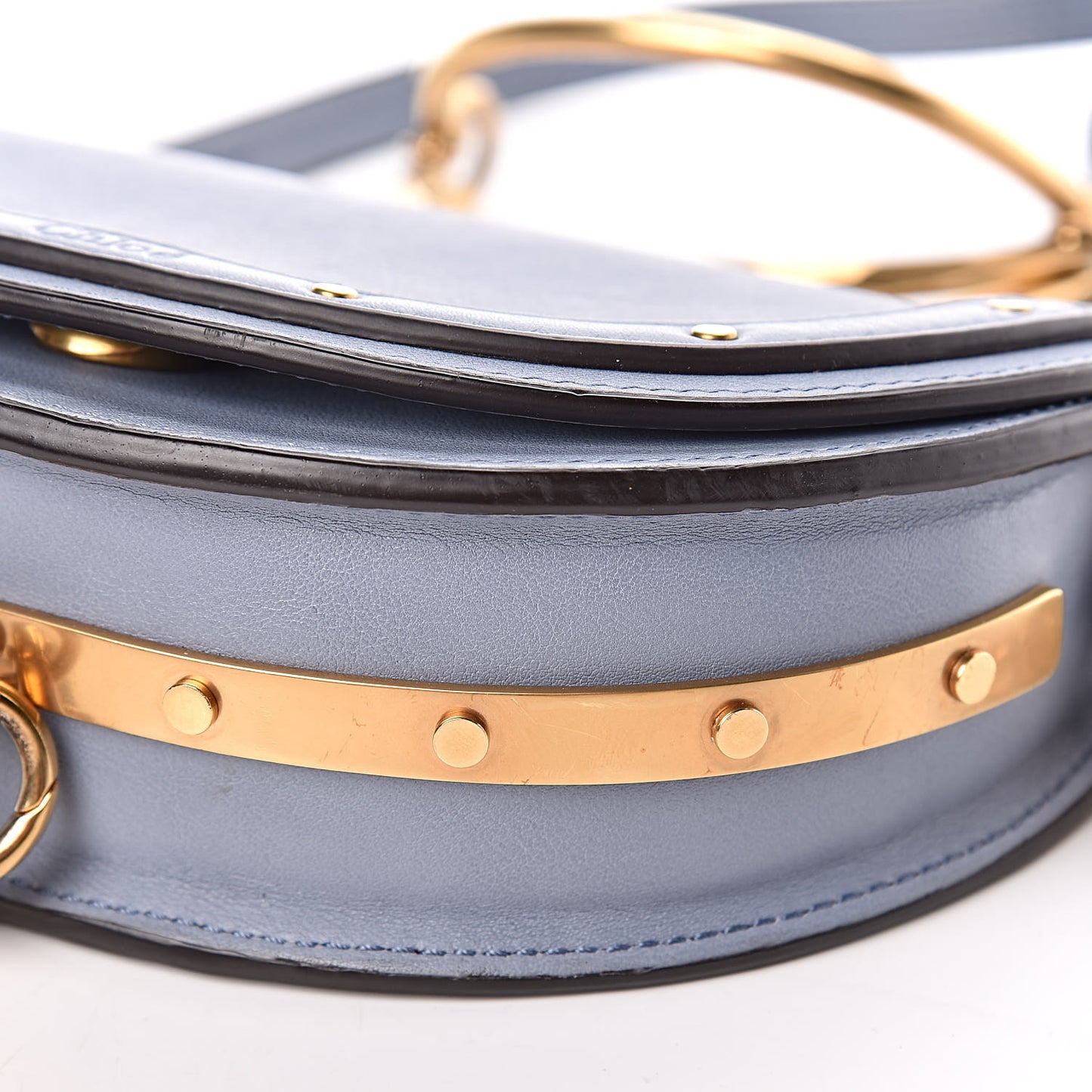 Calfskin Small Nile Bracelet Minaudiere Bag Washed Blue