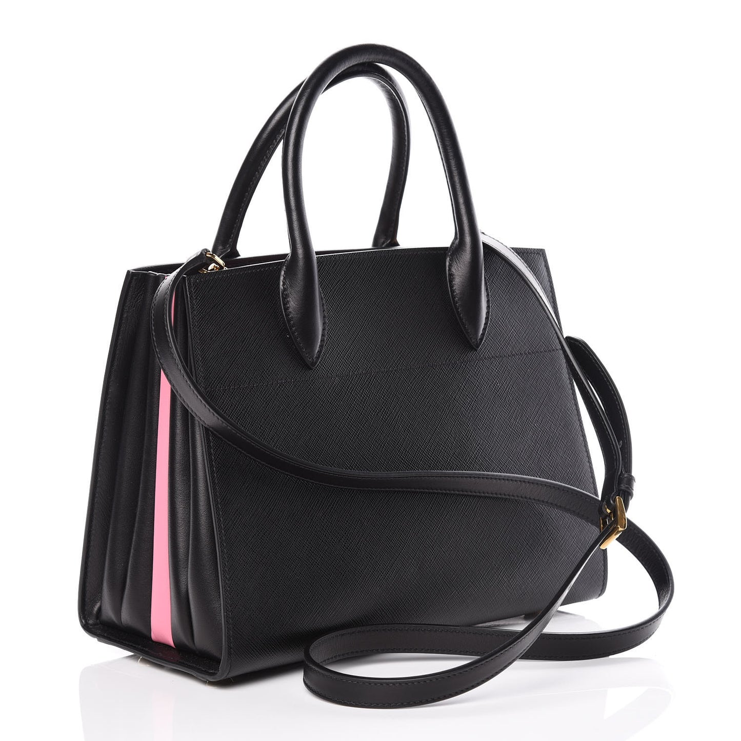 Saffiano City Calfskin Small Bibliothèque Top Handle Black Begonia