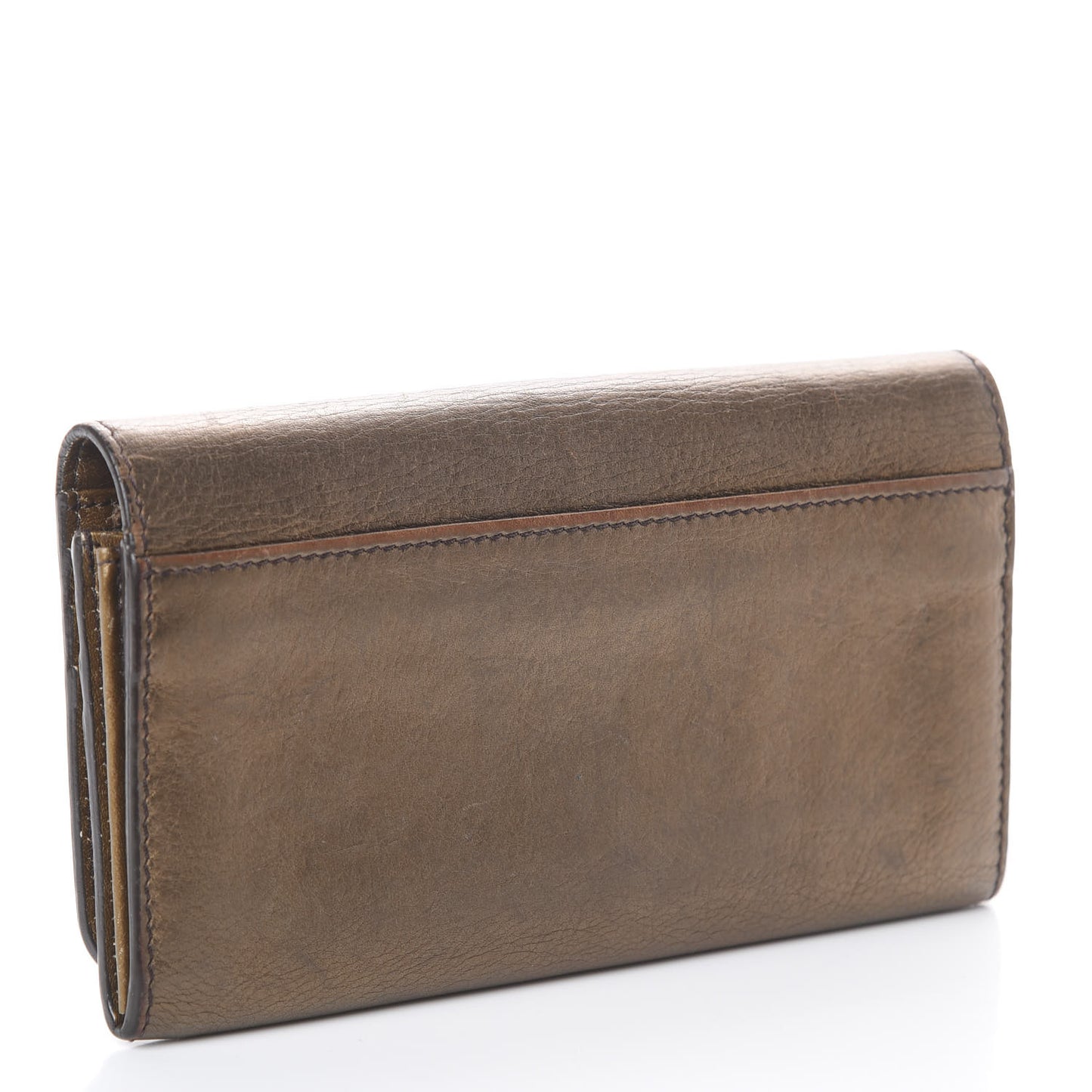 Metallic Calfskin Grommet Studded Flap Wallet Gold