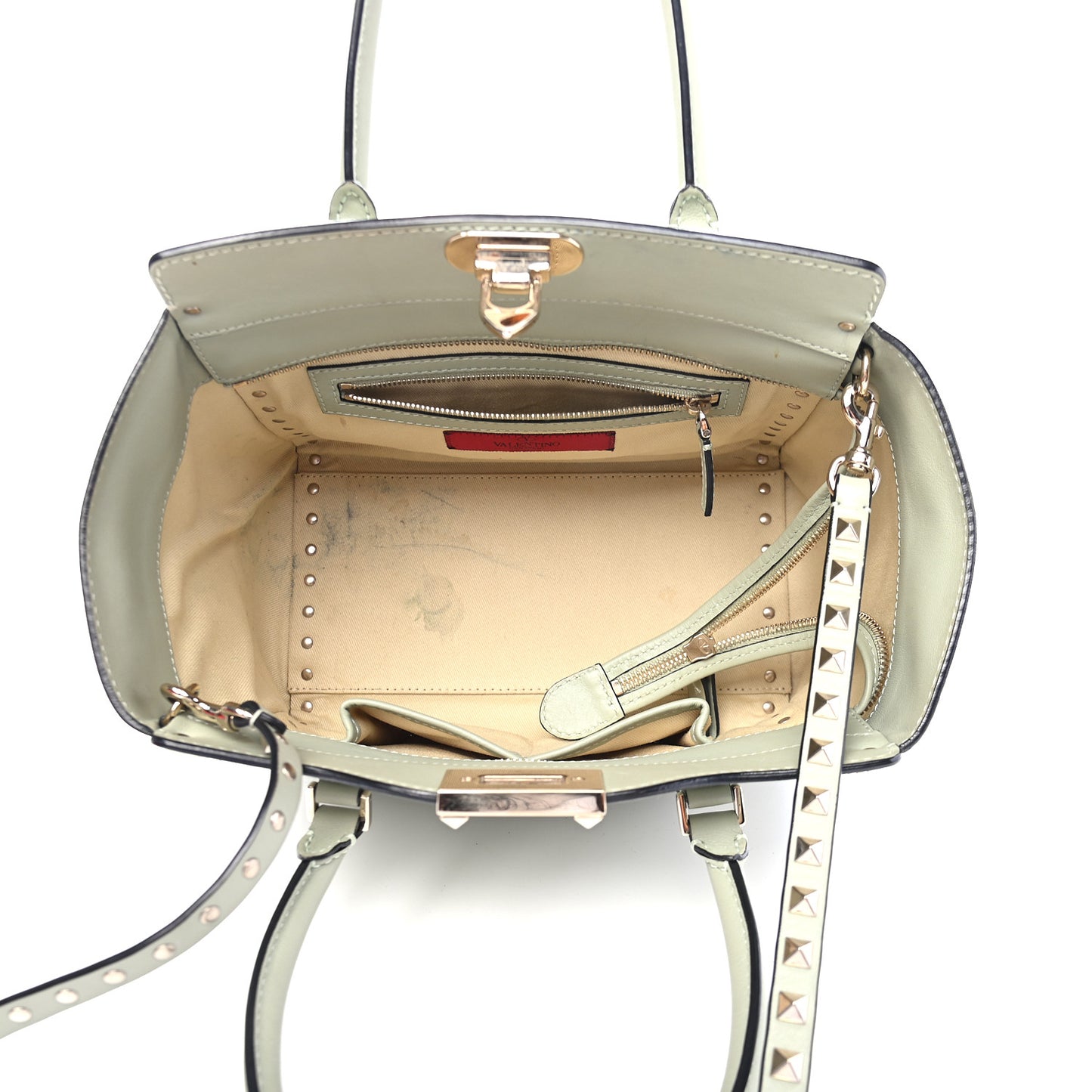 Vitello Small Rockstud Double Handle Tote Green Tea Sorbet