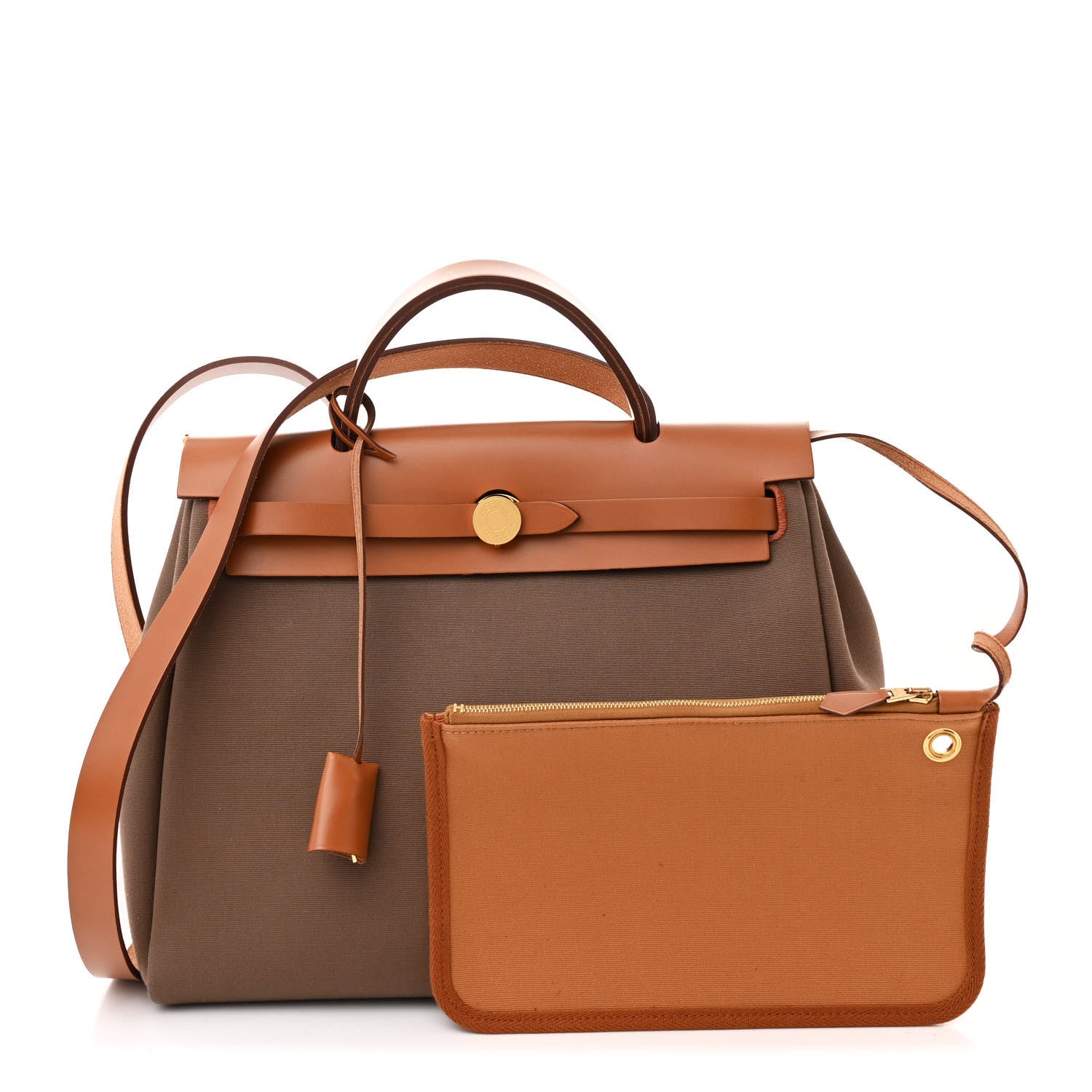 Hermes Military Toile Vache Hunter Herbag Zip Retourne 31 PM Etoupe Dune Fauve 3 of 12