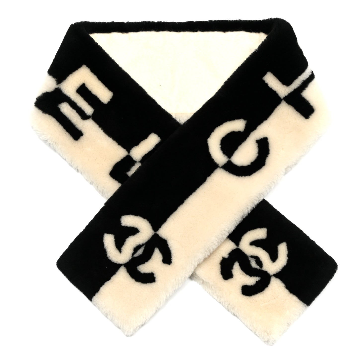 Shearling Cashmere CC Scarf Black White