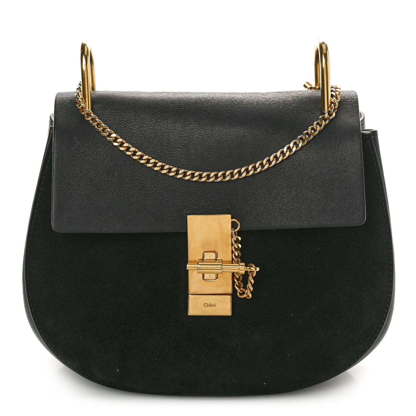 Suede Smooth Calfskin Drew Shoulder Bag Black
