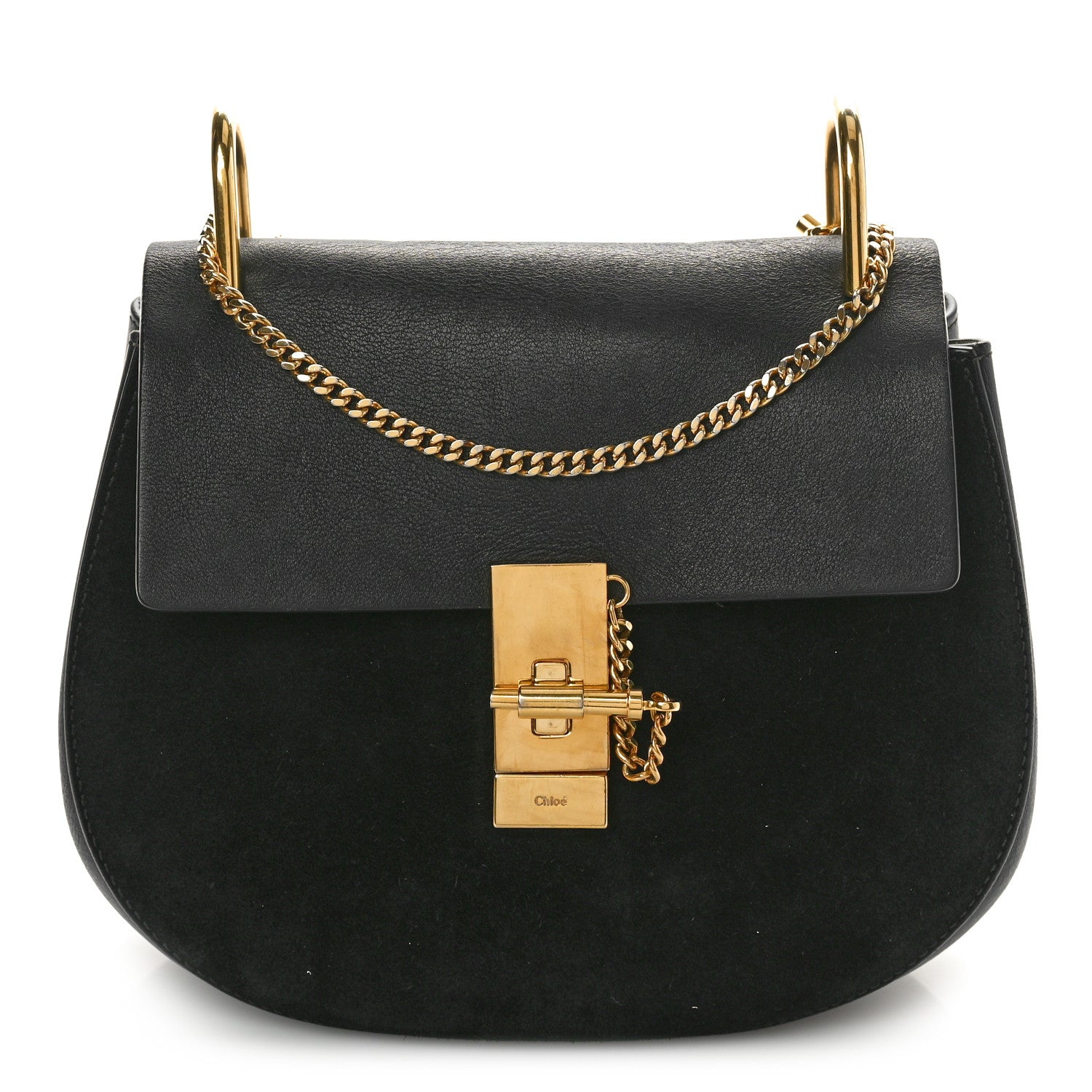 Chloe Suede Smooth Calfskin Drew Shoulder Bag Black 1 of 10