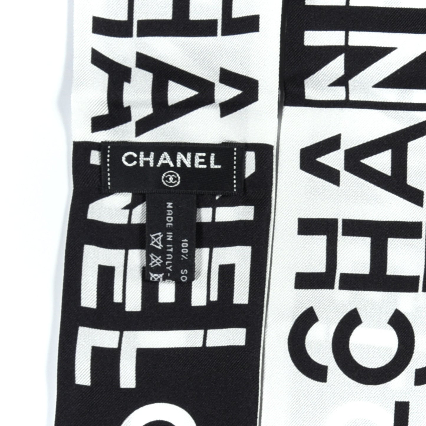 Silk Logo Slim Bandeau Scarf Black White