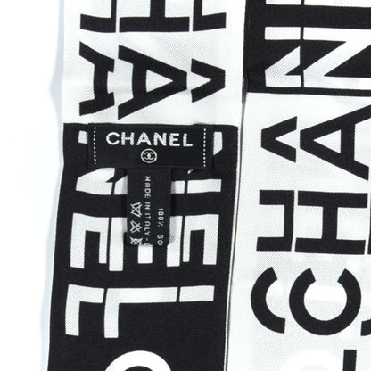 Chanel Silk Logo Slim Bandeau Scarf Black White 3 of 4