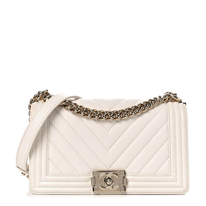 Chanel Caviar Chevron Quilted Medium Boy Flap White 1 of 13