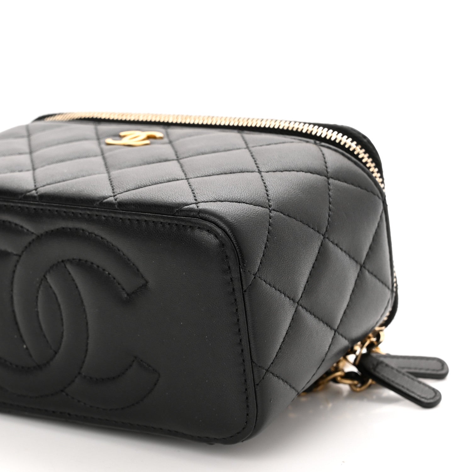 Chanel Lambskin Quilted Metal Small Top Handle Vanity Case With Chain Black 11 of 12