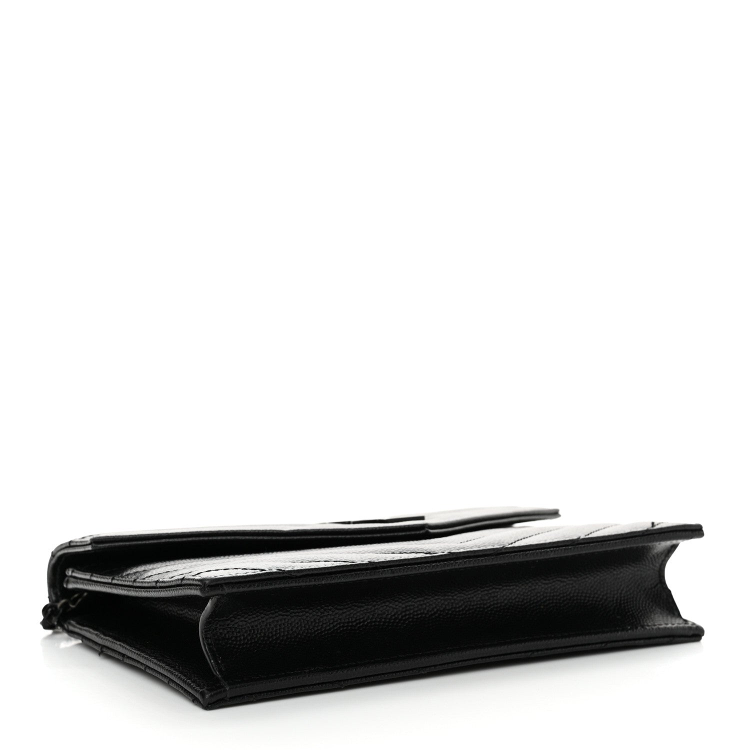 Saint Laurent Grain De Poudre Matelasse Chevron Monogram Monochrome Envelope Chain Wallet Black 4 of 14