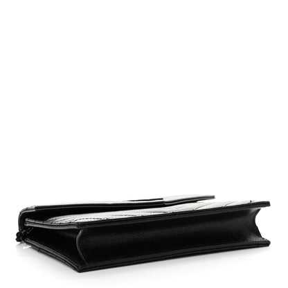 Saint Laurent Grain De Poudre Matelasse Chevron Monogram Monochrome Envelope Chain Wallet Black 4 of 14