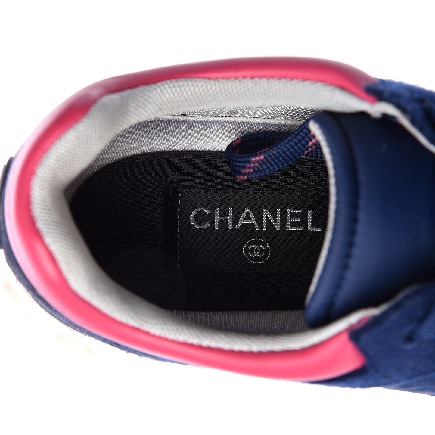 Wool Nylon Lambskin Suede Calfskin Womens Logo Sneakers 39.5 Navy Pink