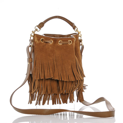 Saint Laurent Suede Calfskin Small Emmanuelle Fringe Bucket Bag Light Ocre 3 of 7