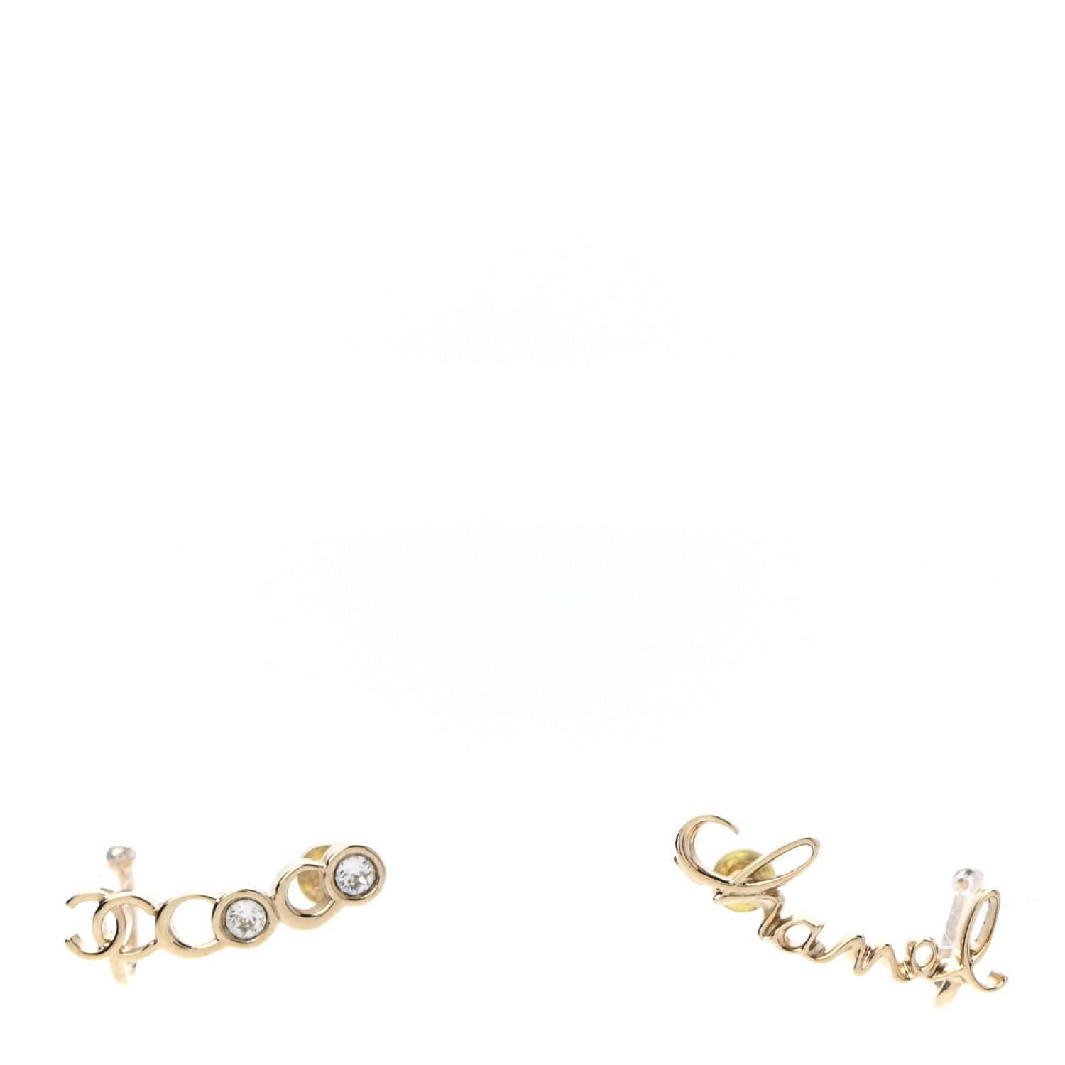 Chanel Metal Crystal Coco Script CC Climber Earrings Gold 1 of 5