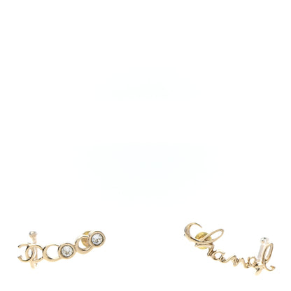 Chanel Metal Crystal Coco Script CC Climber Earrings Gold 1 of 5