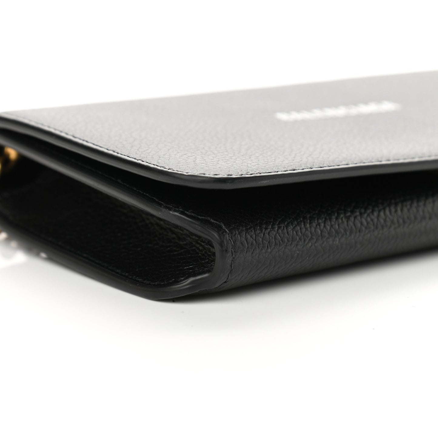 Grained Calfskin Logo Everyday Phone Holder Wallet On Chain Black White