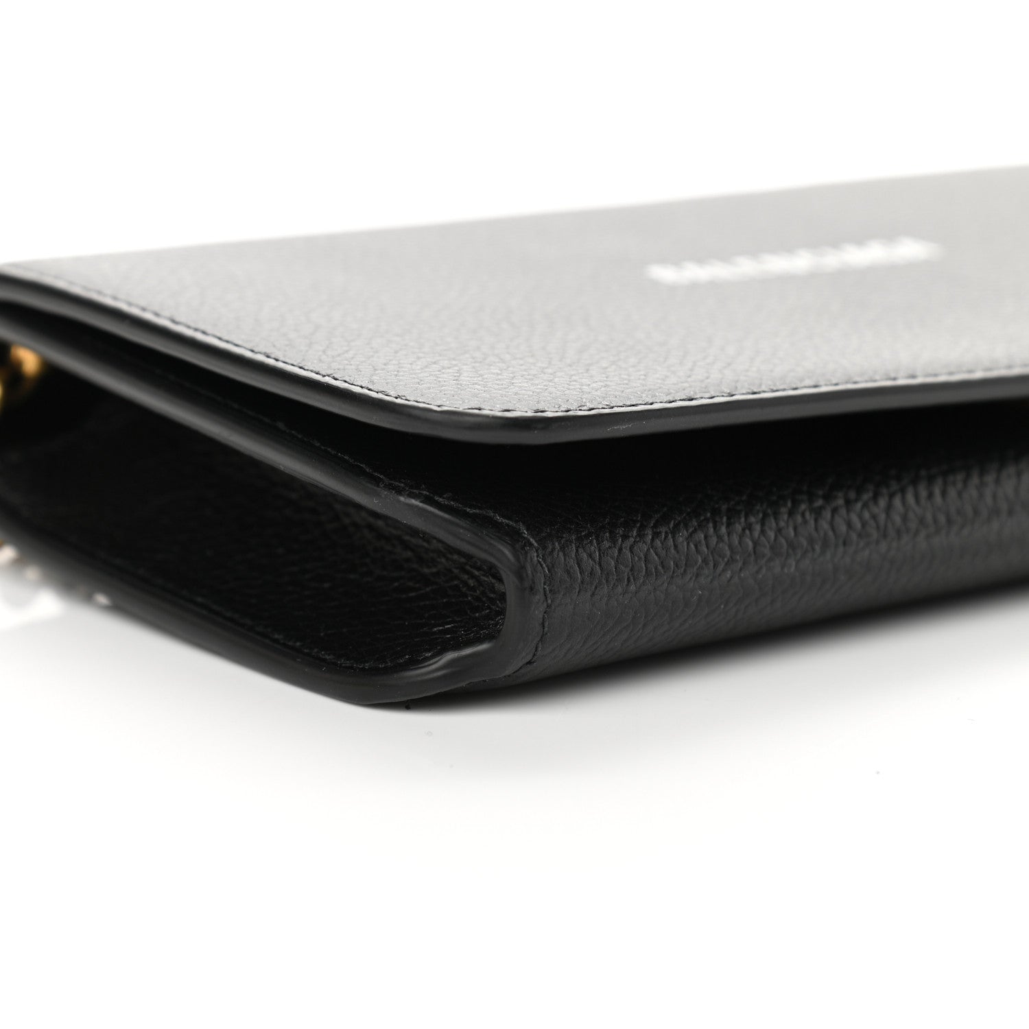 Balenciaga Grained Calfskin Logo Everyday Phone Holder Wallet On Chain Black White 9 of 10