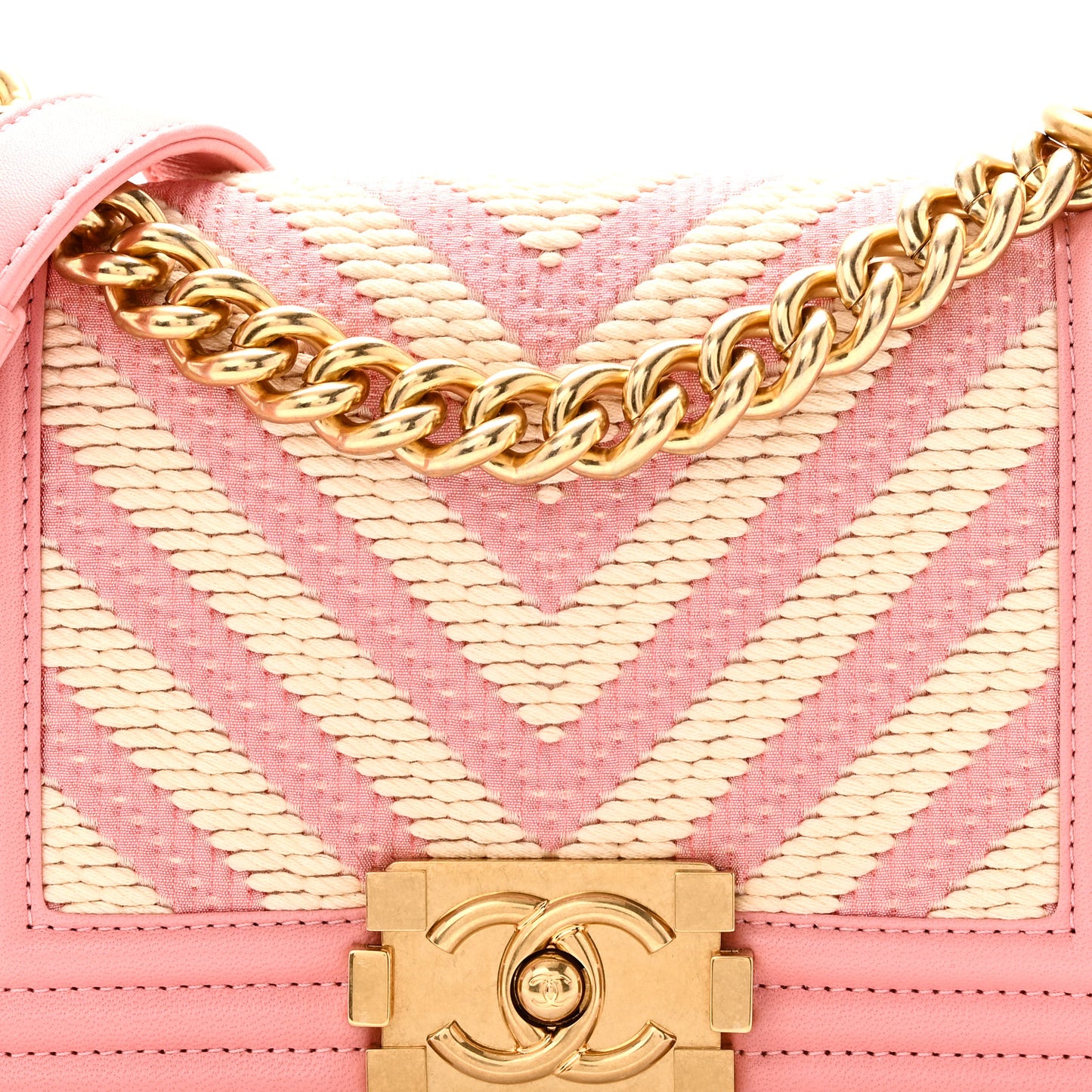 Fabric Chevron Braided Small Boy Flap Pink Ivory Pink Ivory